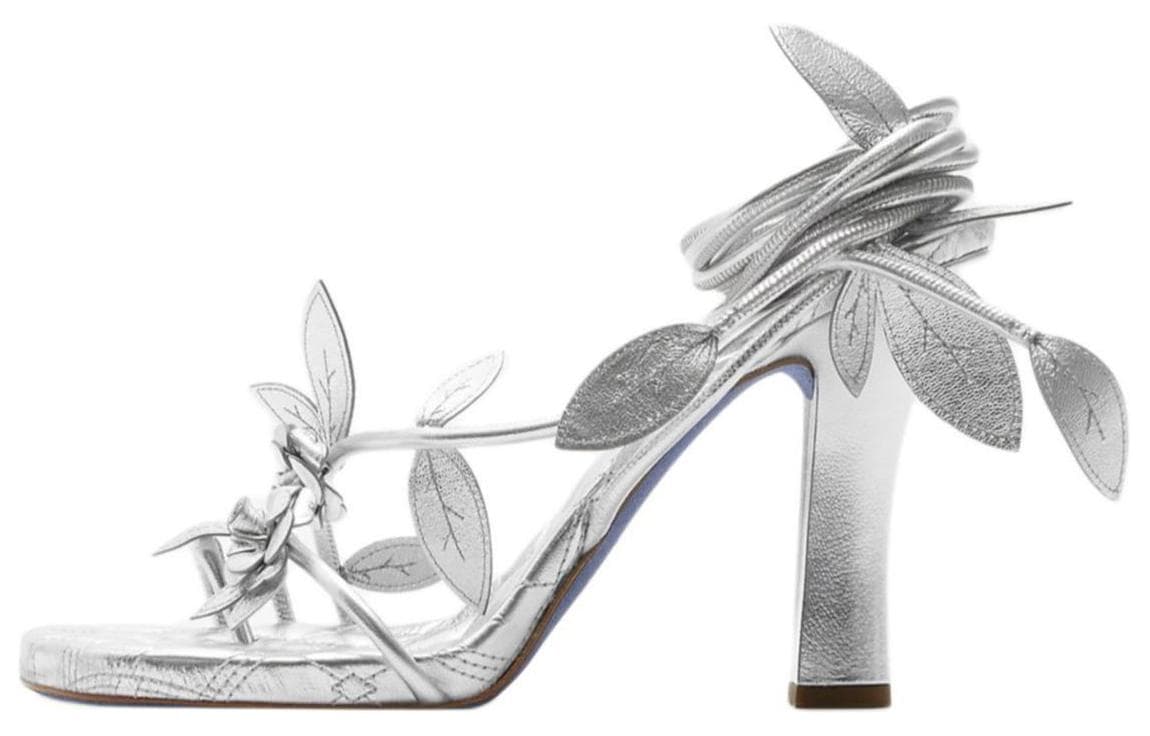 Шлёпанцы Burberry Цвет плюща FLORA Кожа one Шнуровка Сандалии 10,5 см Женские Серебряные - изображение 1