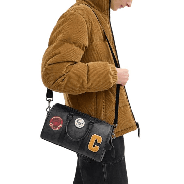 Сумка COACH Venturer Искусственная кожа Бостон Сумка Сумка через плечо Сумка для мужчин Большой Серый Черный - изображение 4