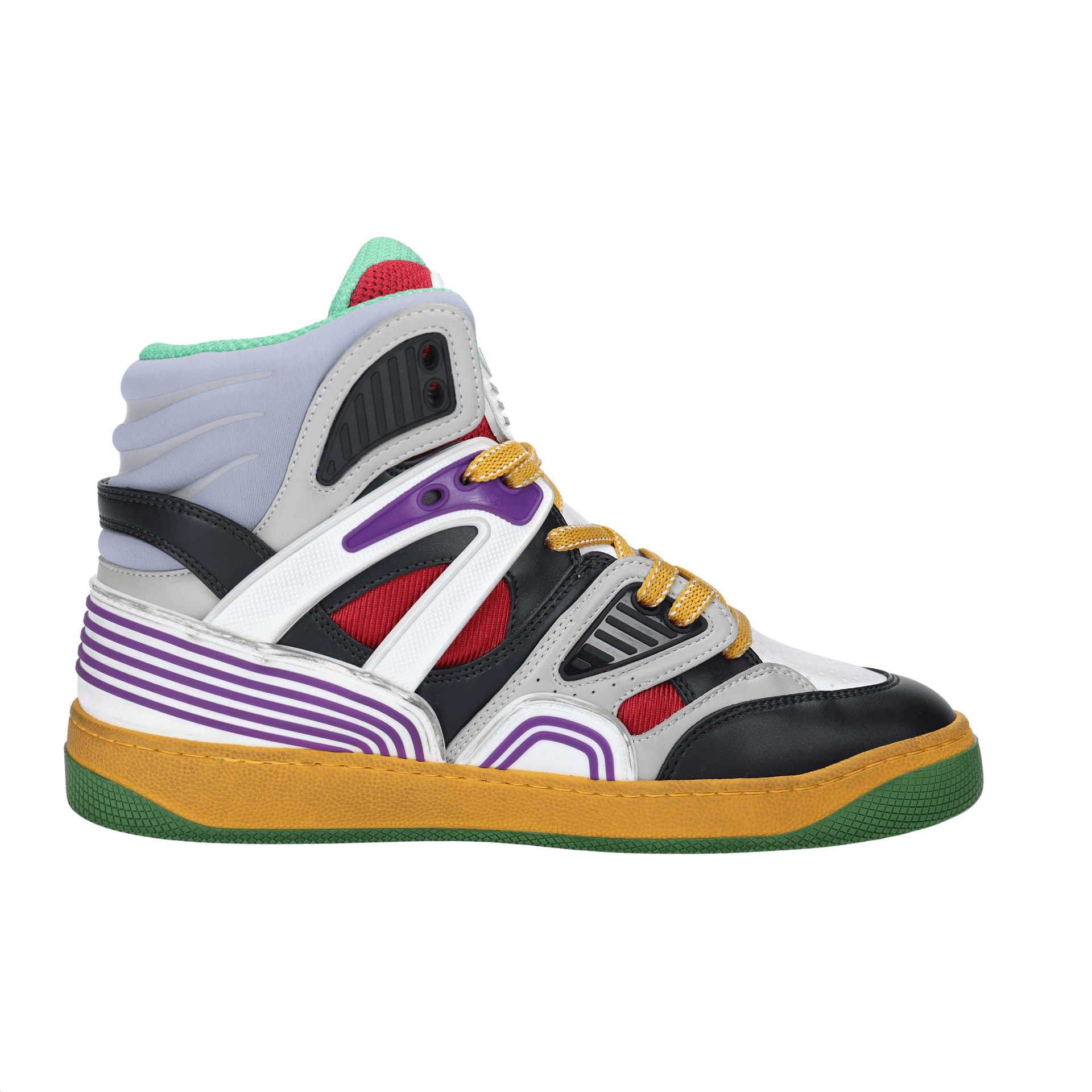 Ретро баскетбольные кроссовки Gucci Basket High Top Black White Yellow - изображение 2
