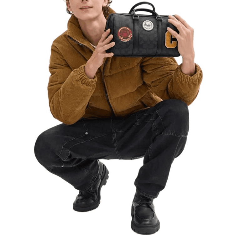 Сумка COACH Venturer Искусственная кожа Бостон Сумка Сумка через плечо Сумка для мужчин Большой Серый Черный - изображение 5