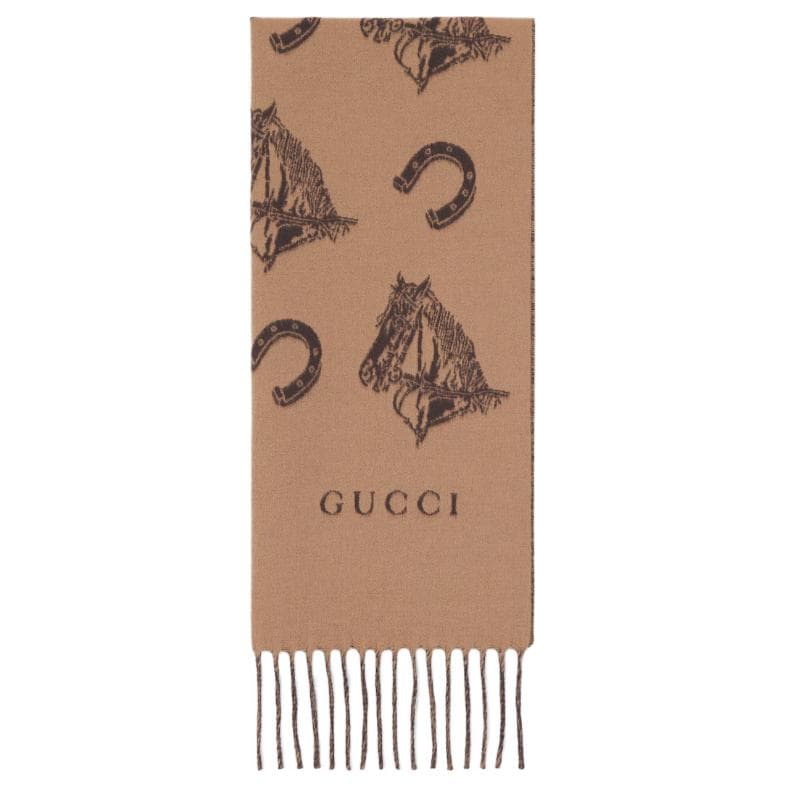 Шарф GUCCI Шерстяные вязаные шарфы Мужской Верблюжий Светло-коричневый - изображение 1