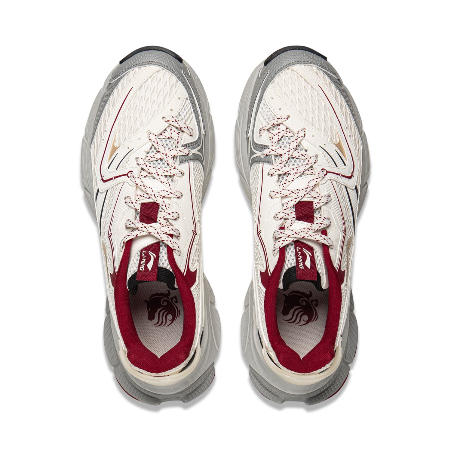 Кроссовки Li-Ning Синцзи Y2K Модный тренд Винтажный стиль Толстоподошвенные кроссовки Женская или мужская обувь низкой высоты Мужской Бело-серый - изображение 4