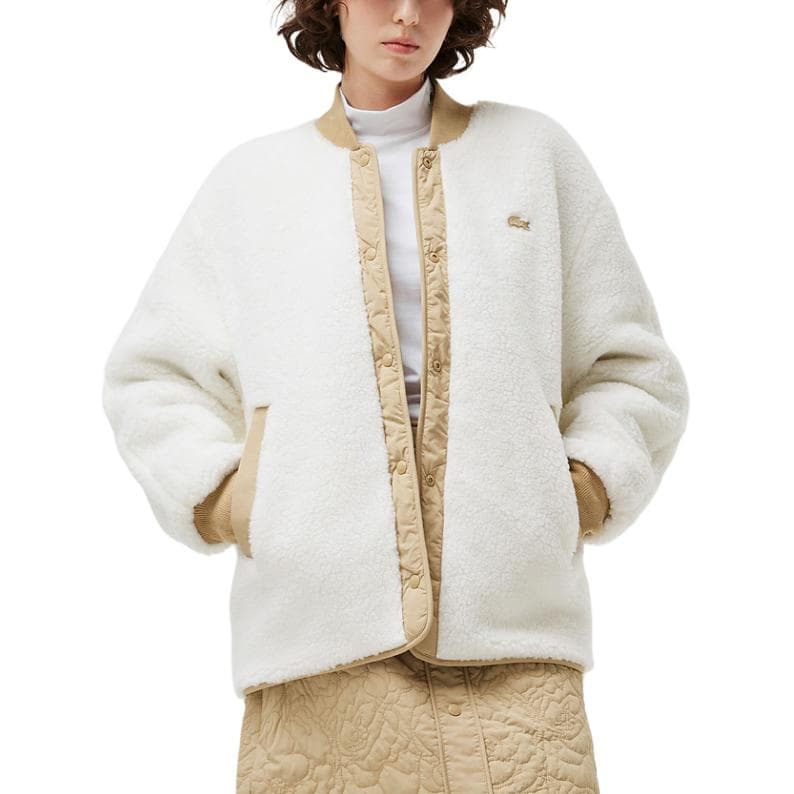 LACOSTE Хлопковый пуховик женский молочно-кофейного цвета - изображение 6
