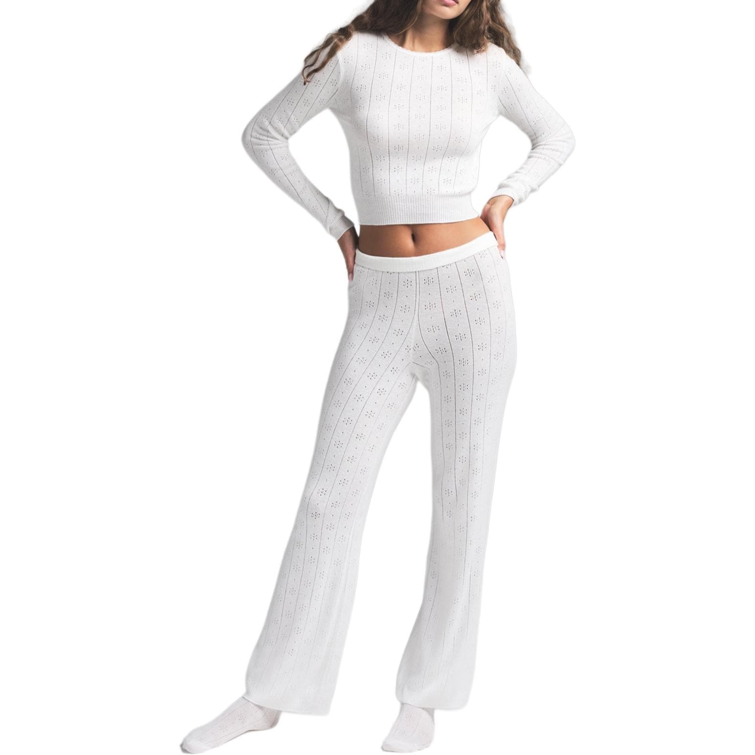 Кофта SKIMS FW24 Fake Day Collection Свитер POINTELLE LONG SLEEVE TOP Трикотаж Женский Мраморный Мраморный Цвет - изображение 2