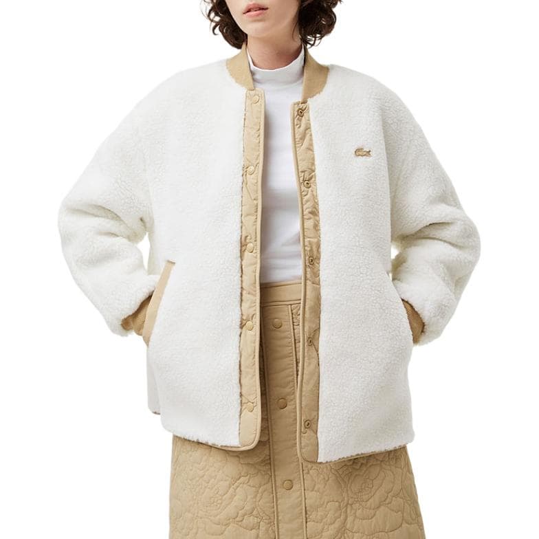 LACOSTE Хлопковый пуховик женский молочно-кофейного цвета - изображение 5