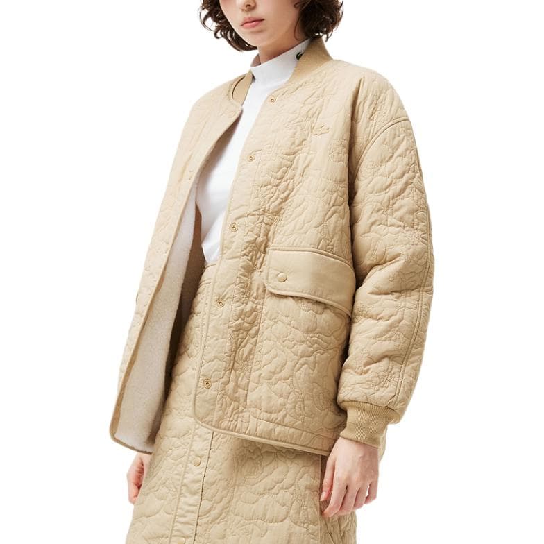 LACOSTE Хлопковый пуховик женский молочно-кофейного цвета - изображение 3
