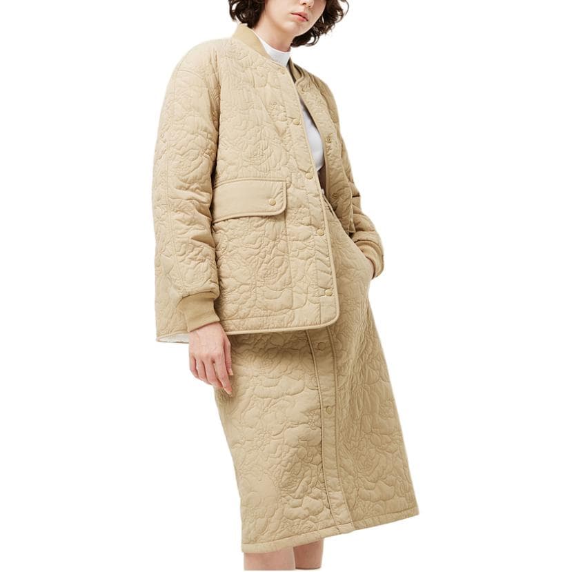 LACOSTE Хлопковый пуховик женский молочно-кофейного цвета - изображение 4