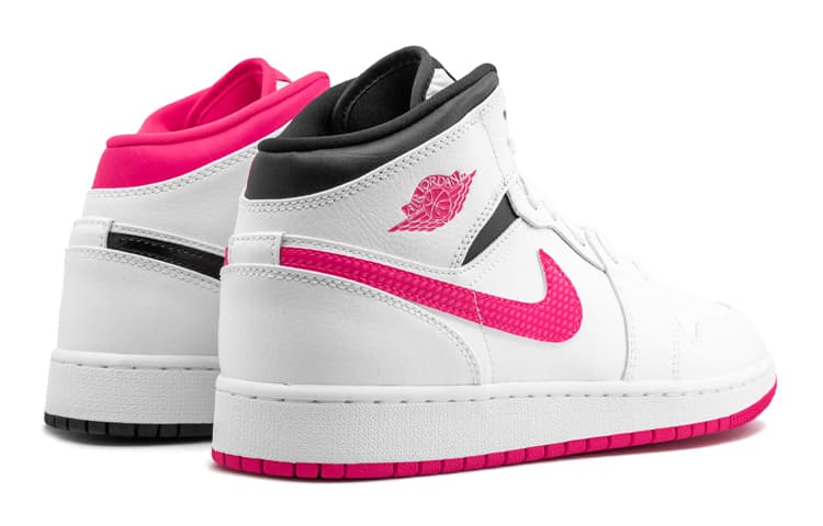 Кроссовки для баскетбола Jordan Air Jordan 1 Mid White Black Hyper Pink GS - изображение 6