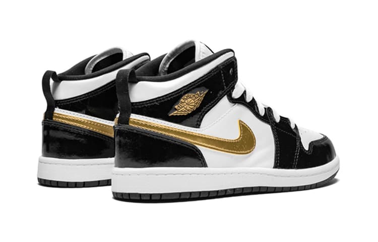 Кроссовки для баскетбола BP Air Jordan 1 Mid Patent Black White Gold - изображение 5