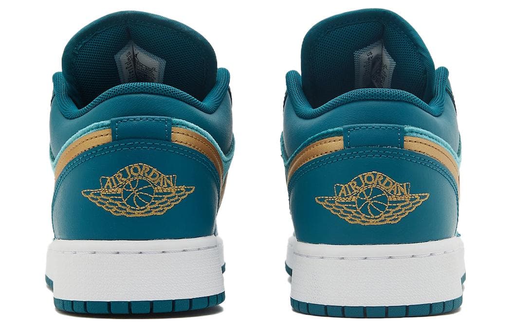 Кроссовки для баскетбола Jordan Air Jordan 1 Кожа Противоскользящие Устойчивые к износу Низкие Баскетбольные кроссовки Циан Золото Унисекс - изображение 5