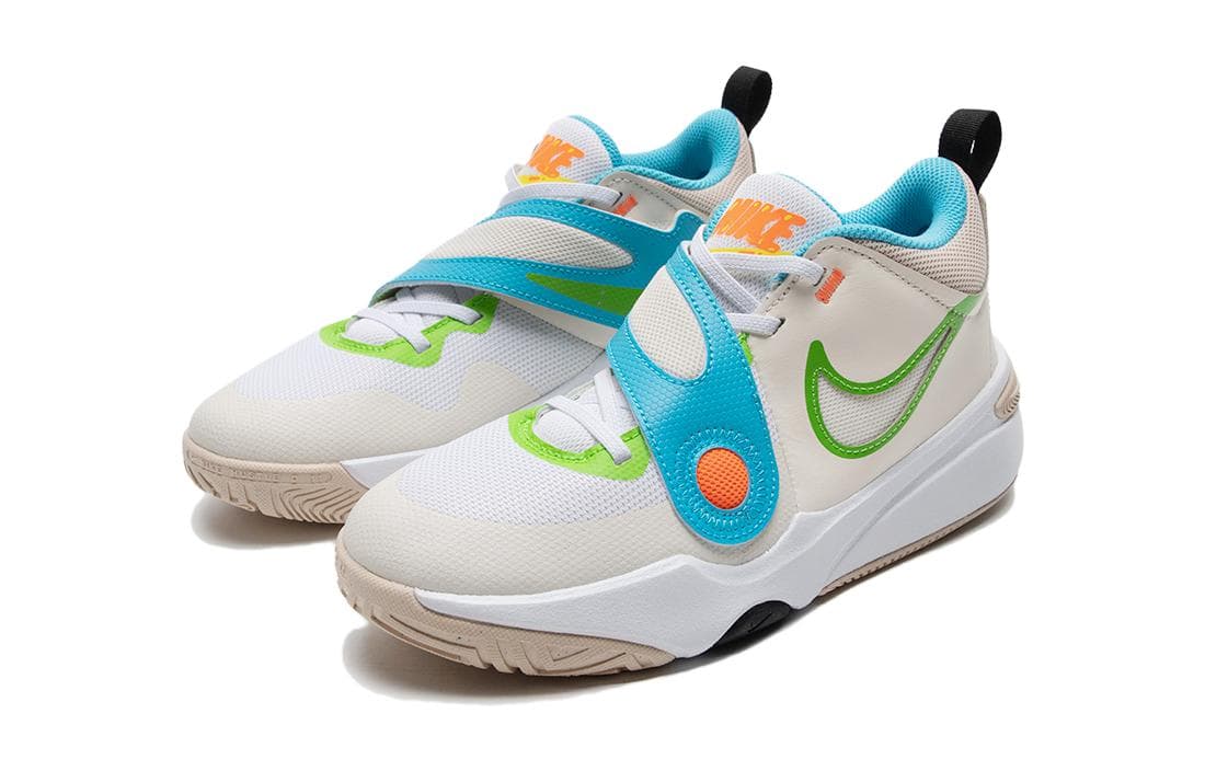 Кроссовки Nike Team Hustle D 11 Кожа Противоскользящая Устойчивая к истиранию Низкий Верх Повседневная Обувь Белый Синий Детская - изображение 3