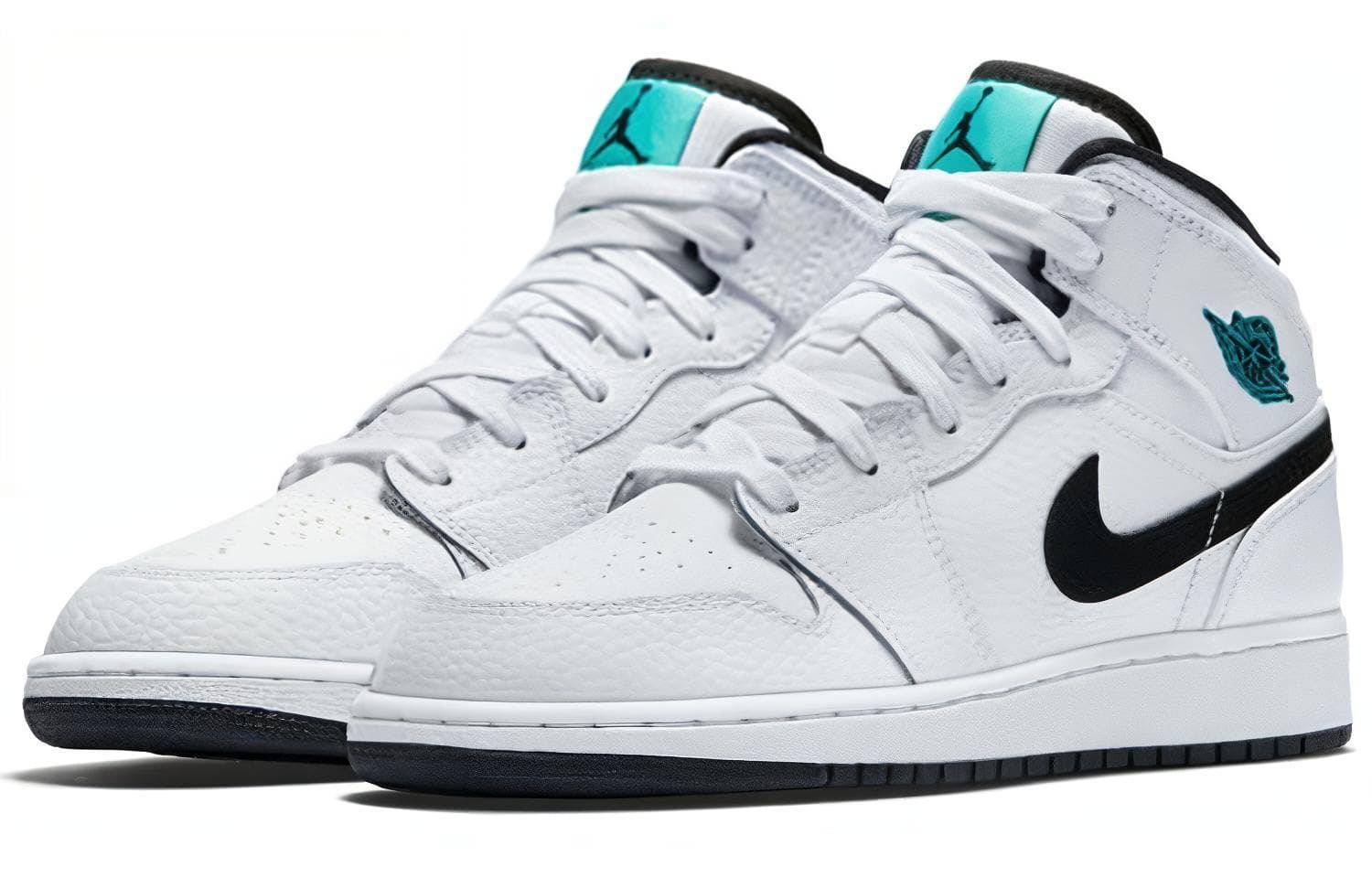 Кроссовки для баскетбола Jordan Air Jordan 1 Retro Mid White Black Hyper Jade GS - изображение 3