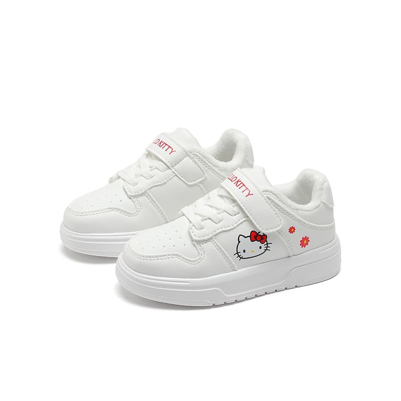 Кроссовки Sanrio Хелло Китти Универсальные милые мультяшные модные удобные белые кроссовки для детей и подростков Осень и зима С утеплителем Утолщенные износостойкие с отскоком легкие амортизирующие термозащитные баланс Лоу-топы Повседневная обувь для скейтборда - изображение 3
