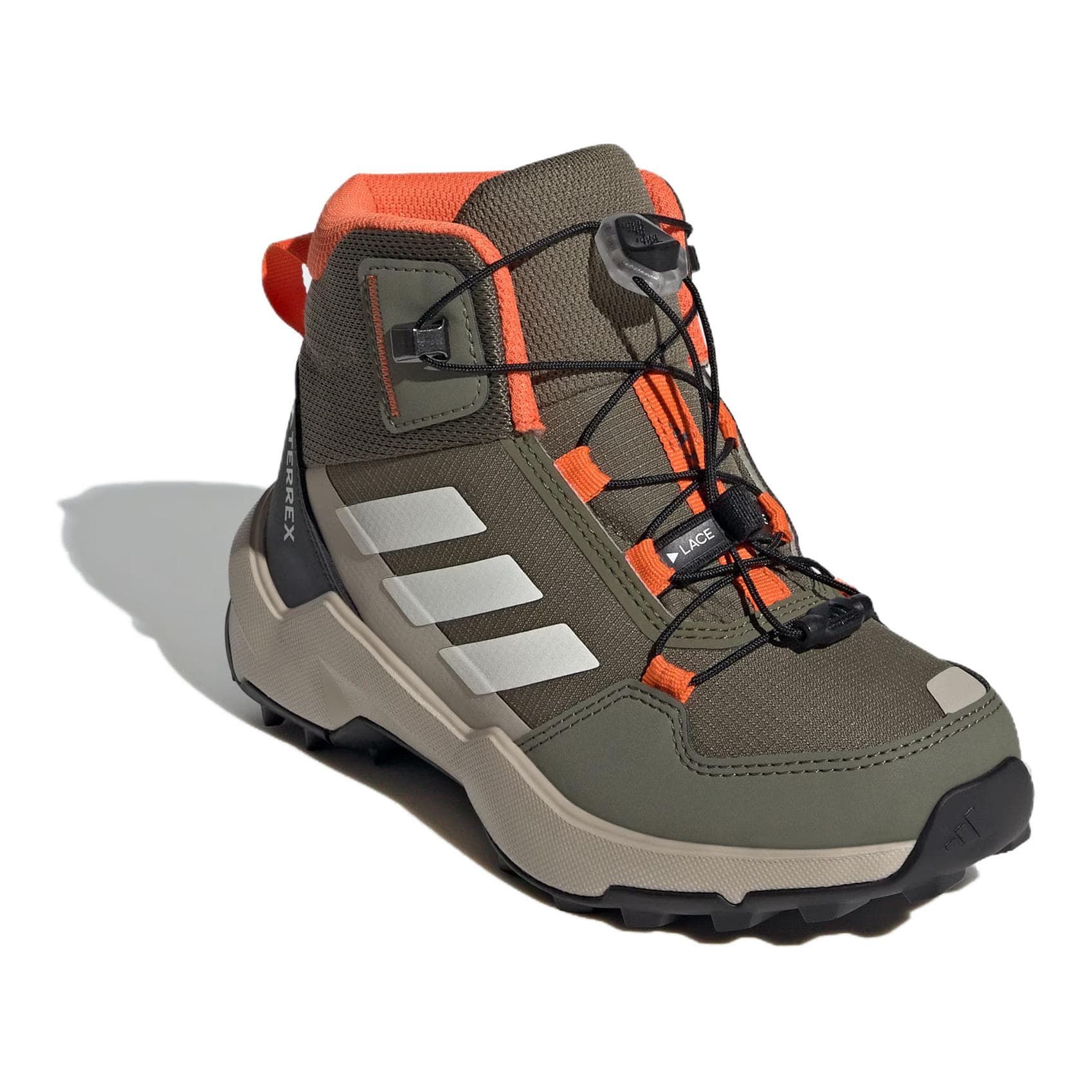Adidas TERRE Противоскользящая Устойчивая к истиранию MID Топ Детская Туристическая обувь Зеленый Белый Оранжевый - изображение 3