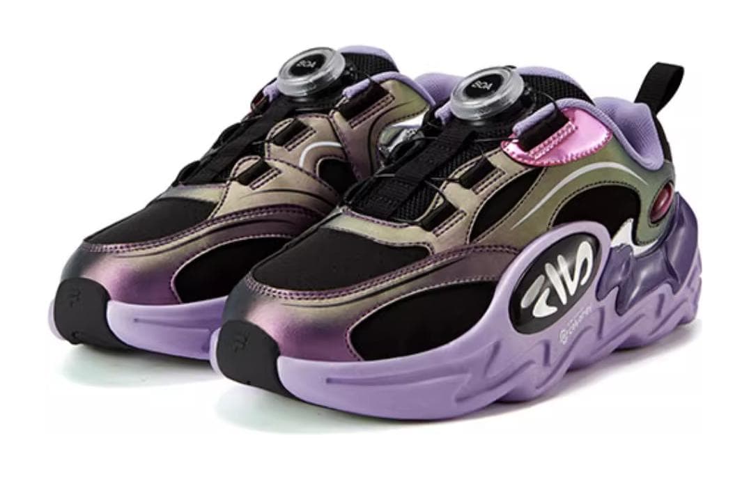 Кроссовки FILA KIDS Устойчивые к истиранию низкие детские беговые кроссовки черного и фиолетового цвета для детей - изображение 3
