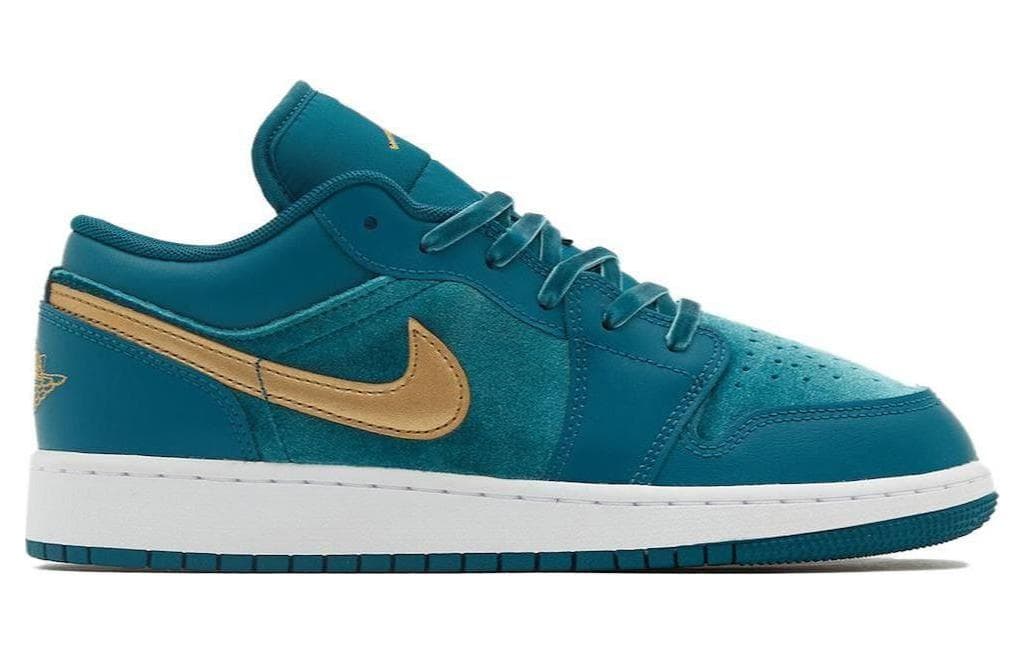 Кроссовки для баскетбола Jordan Air Jordan 1 Кожа Противоскользящие Устойчивые к износу Низкие Баскетбольные кроссовки Циан Золото Унисекс - изображение 2