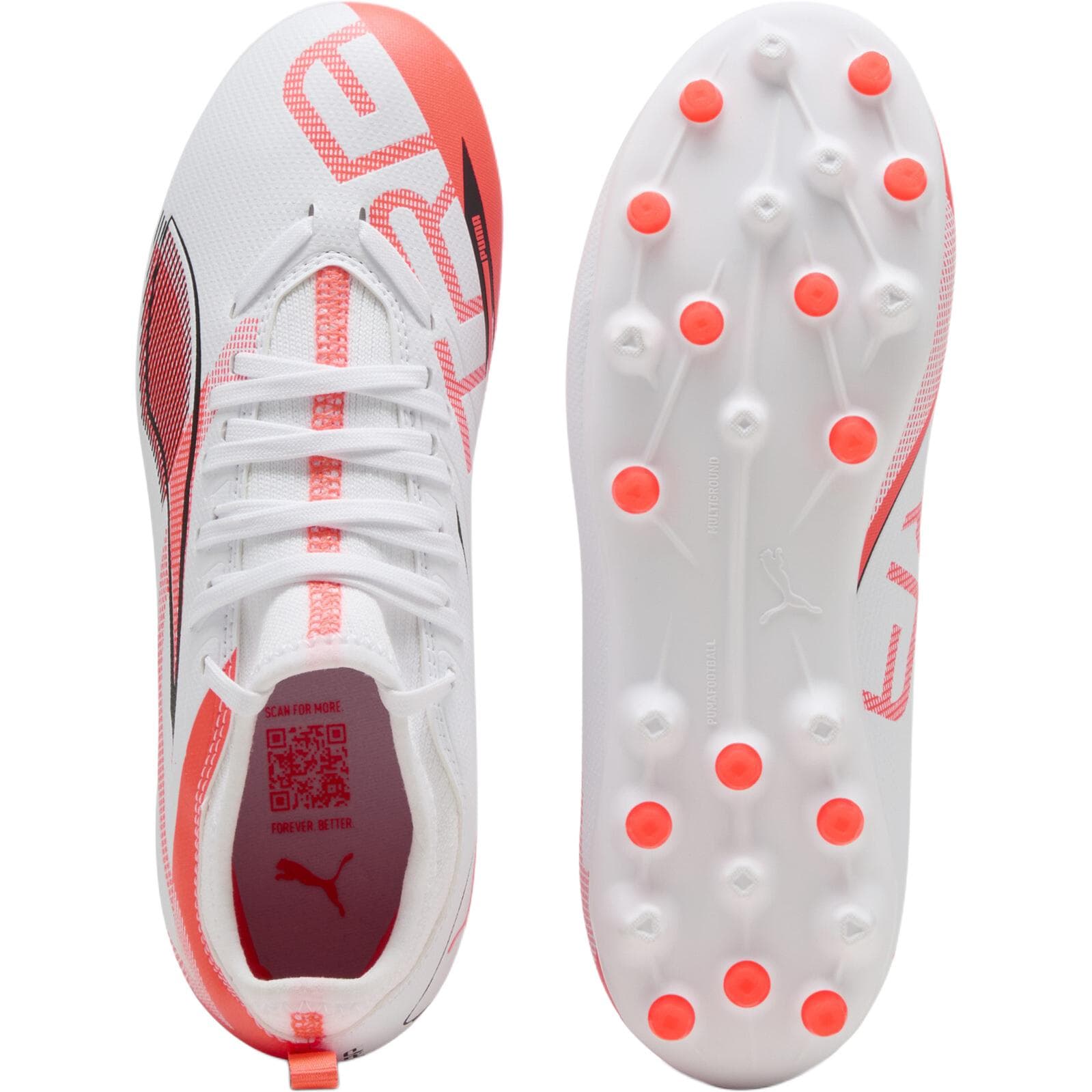Бутсы PUMA Ultra 5 Match Low Детская футбольная обувь PUMA Белый Черный Ярко-красный Детская - изображение 4