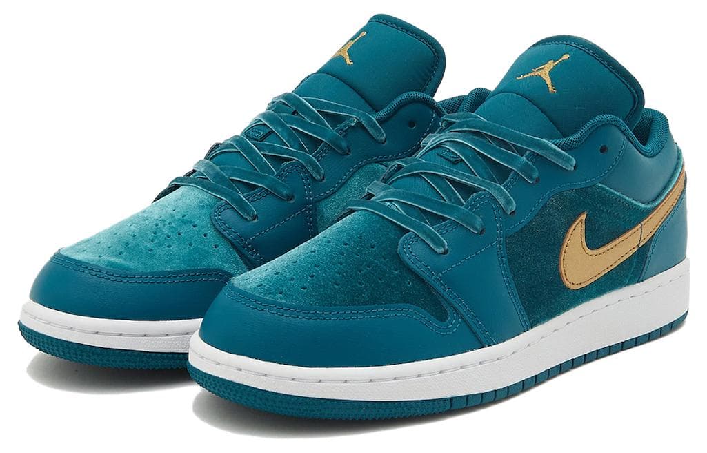 Кроссовки для баскетбола Jordan Air Jordan 1 Кожа Противоскользящие Устойчивые к износу Низкие Баскетбольные кроссовки Циан Золото Унисекс - изображение 3