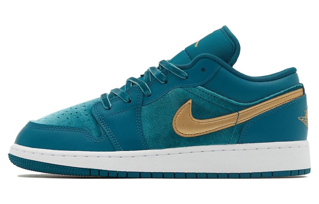Кроссовки для баскетбола Jordan Air Jordan 1 Кожа Противоскользящие Устойчивые к износу Низкие Баскетбольные кроссовки Циан Золото Унисекс - изображение 1