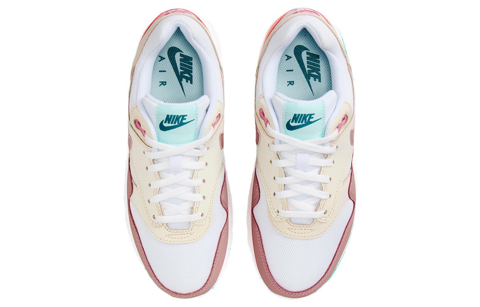 Кроссовки Nike Air MAX 1 Кожа Противоскользящая Устойчивая к износу Дышащая Низкая Повседневная Обувь Бежевый Белый Розовый - изображение 4