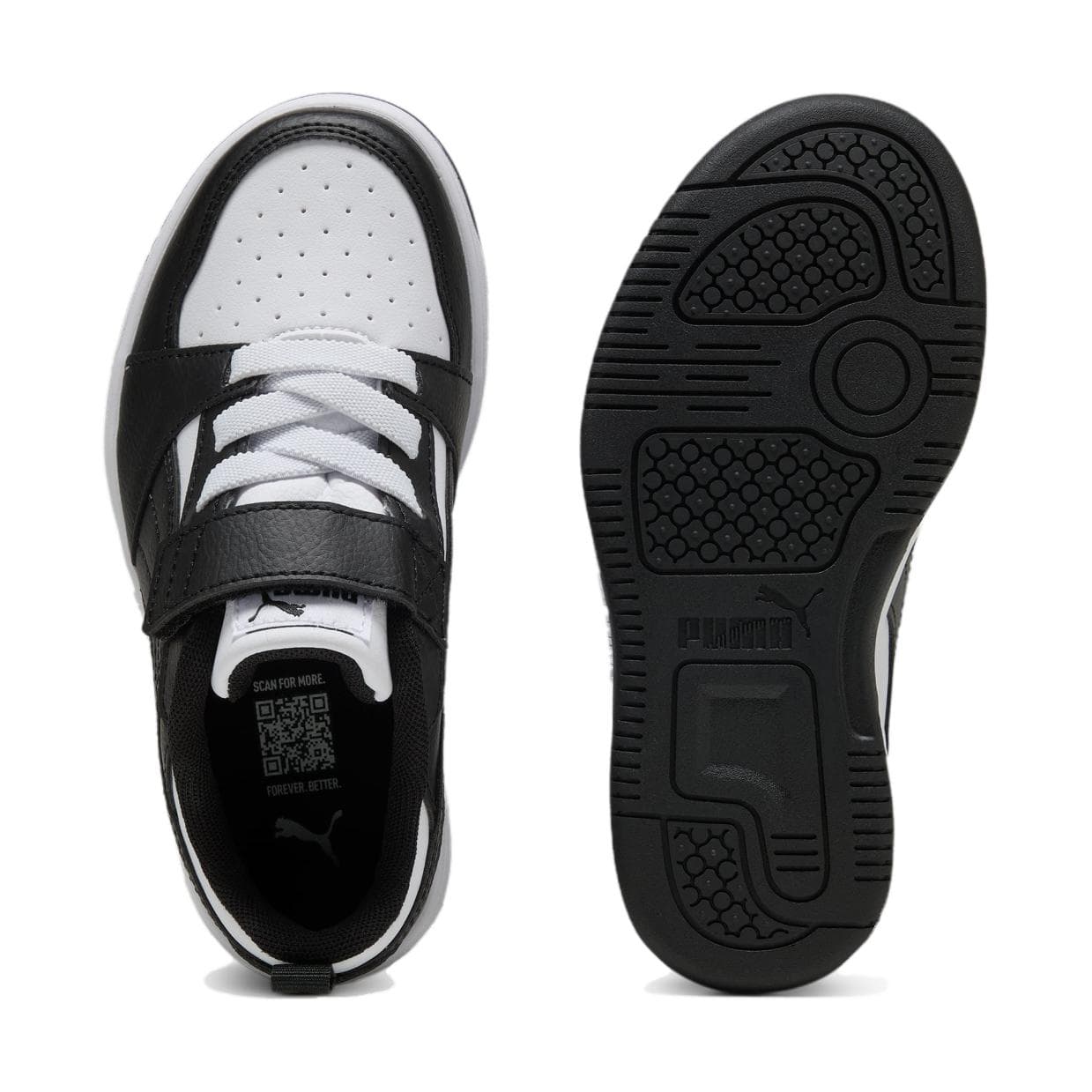 Кроссовки PUMA Rebound V6 Устойчивый к истиранию Низкий Топ Детские Скейтбординги Черный Белый Детский - изображение 5