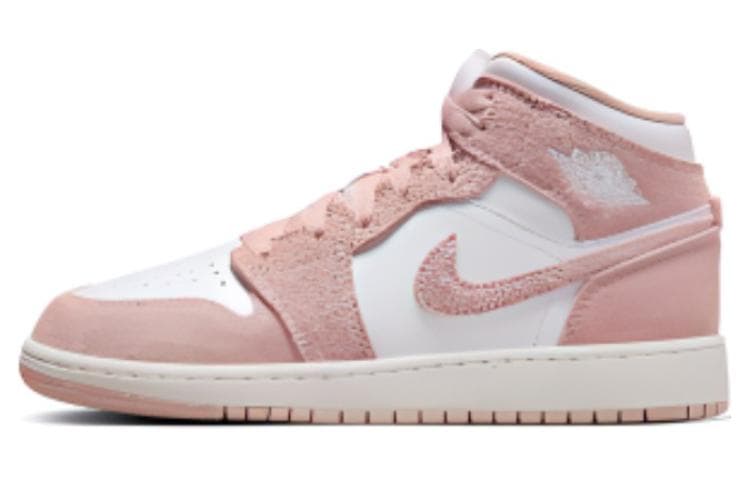 Кроссовки Jordan Air Jordan 1 Кожа MID Скейтборд Обувь Бело-розовая Унисекс - изображение 1