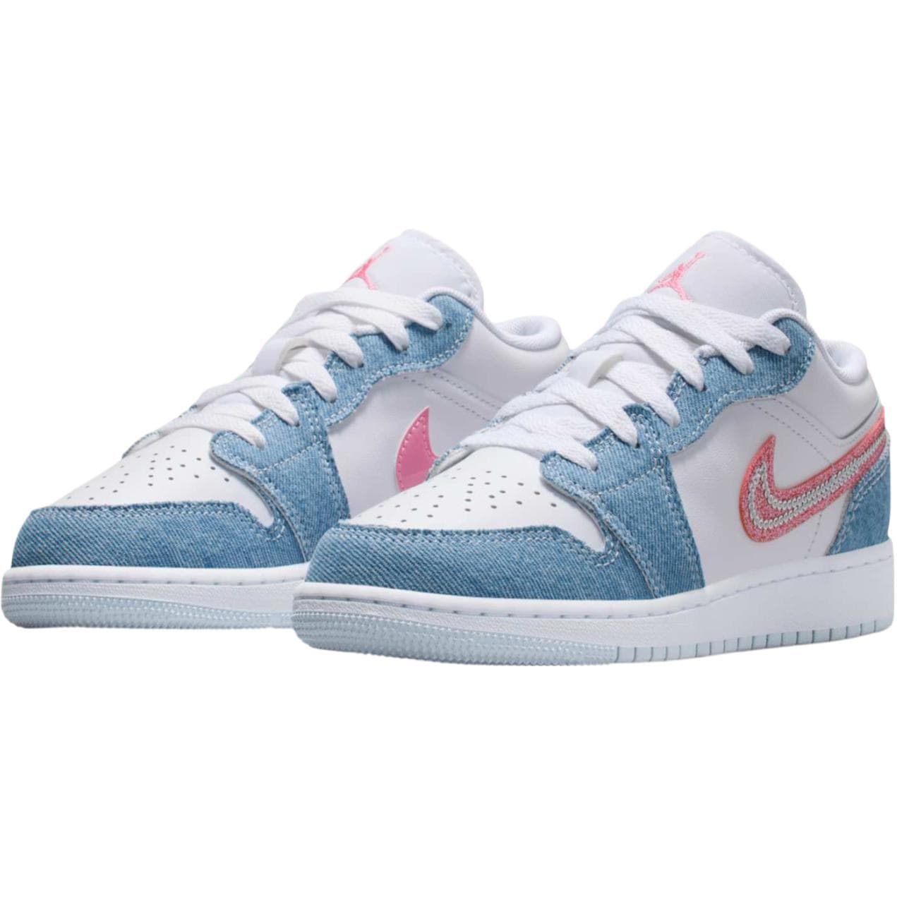 Кроссовки для баскетбола Jordan Air Jordan 1 Деним Low Топ Баскетбольные кроссовки Белый и синий цвет Унисекс - изображение 3