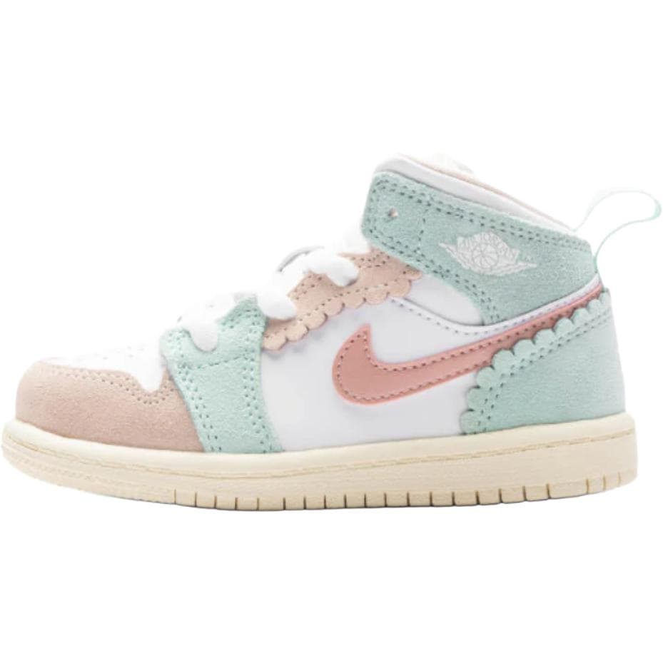 Кроссовки для баскетбола Jordan Air Jordan 1 Устойчивые к истиранию Высокие детские баскетбольные кроссовки Розовый Зеленый - изображение 1