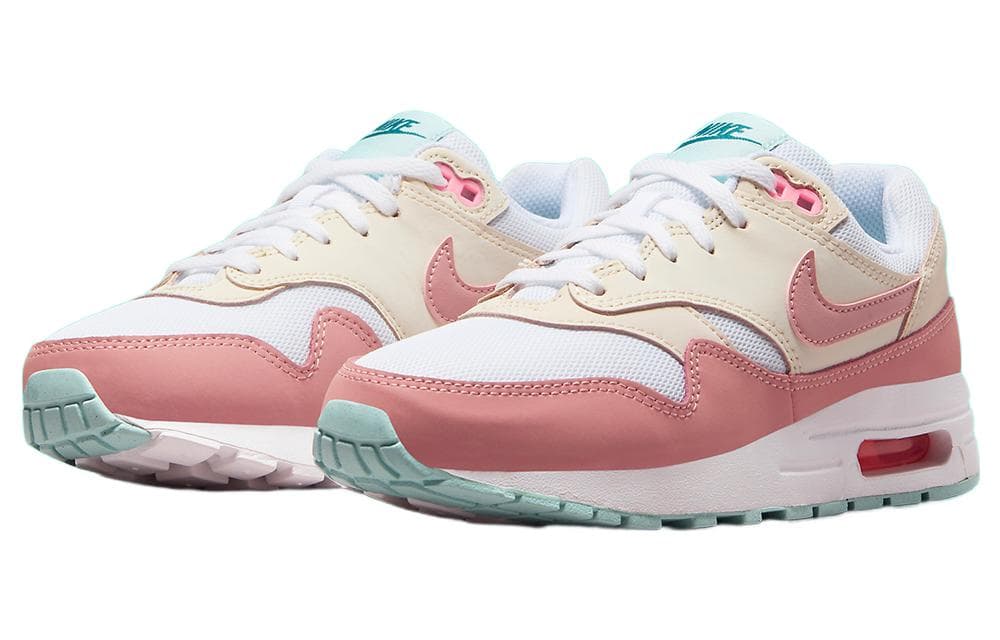 Кроссовки Nike Air MAX 1 Кожа Противоскользящая Устойчивая к износу Дышащая Низкая Повседневная Обувь Бежевый Белый Розовый - изображение 3