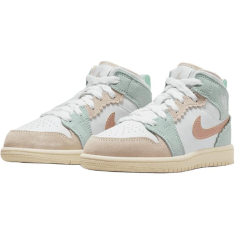 Кроссовки для баскетбола Jordan Air Jordan 1 Устойчивые к истиранию Высокие детские баскетбольные кроссовки Розовый Зеленый - изображение 5