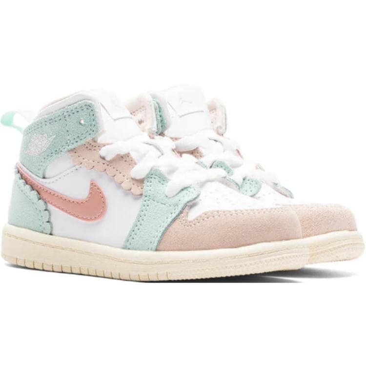 Кроссовки для баскетбола Jordan Air Jordan 1 Устойчивые к истиранию Высокие детские баскетбольные кроссовки Розовый Зеленый - изображение 3