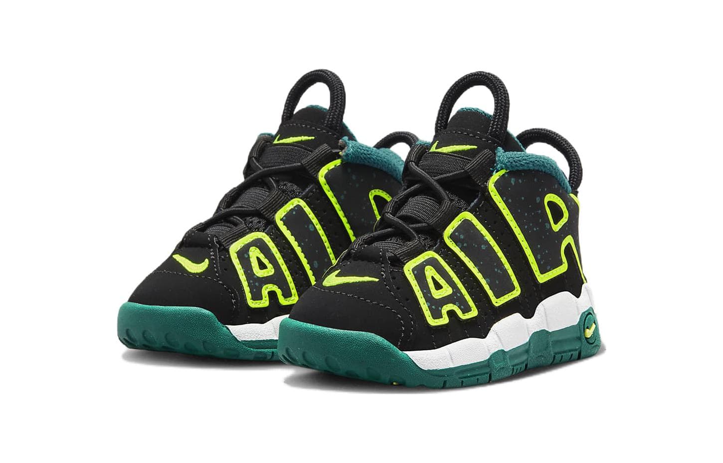Кроссовки Nike Air More Uptempo TD Anti KICK и Дышащий MID Обувь для малышей Черный Зеленый Infant и Toddler - изображение 3