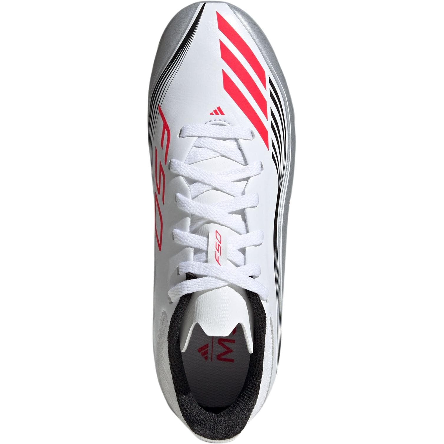 Бутсы Adidas F50 Collection Messi Collection Устойчивые к истиранию Низкие Детские Футбольные Бутсы Белый Красный Серебряный - изображение 3