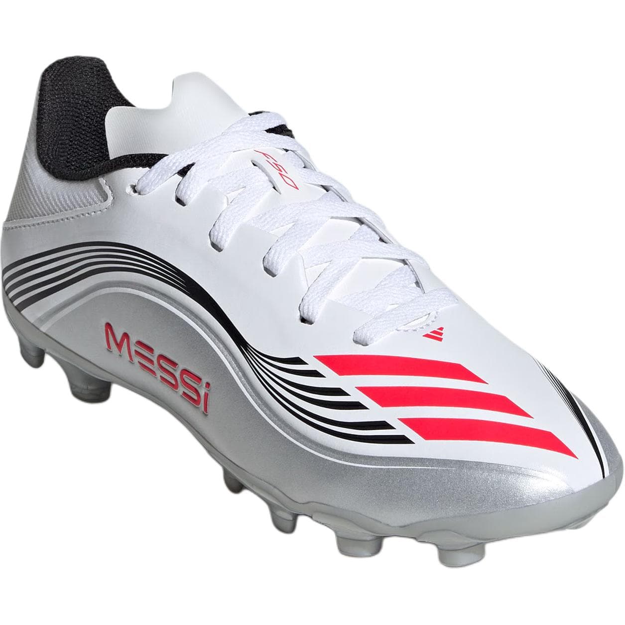 Бутсы Adidas F50 Collection Messi Collection Устойчивые к истиранию Низкие Детские Футбольные Бутсы Белый Красный Серебряный - изображение 2