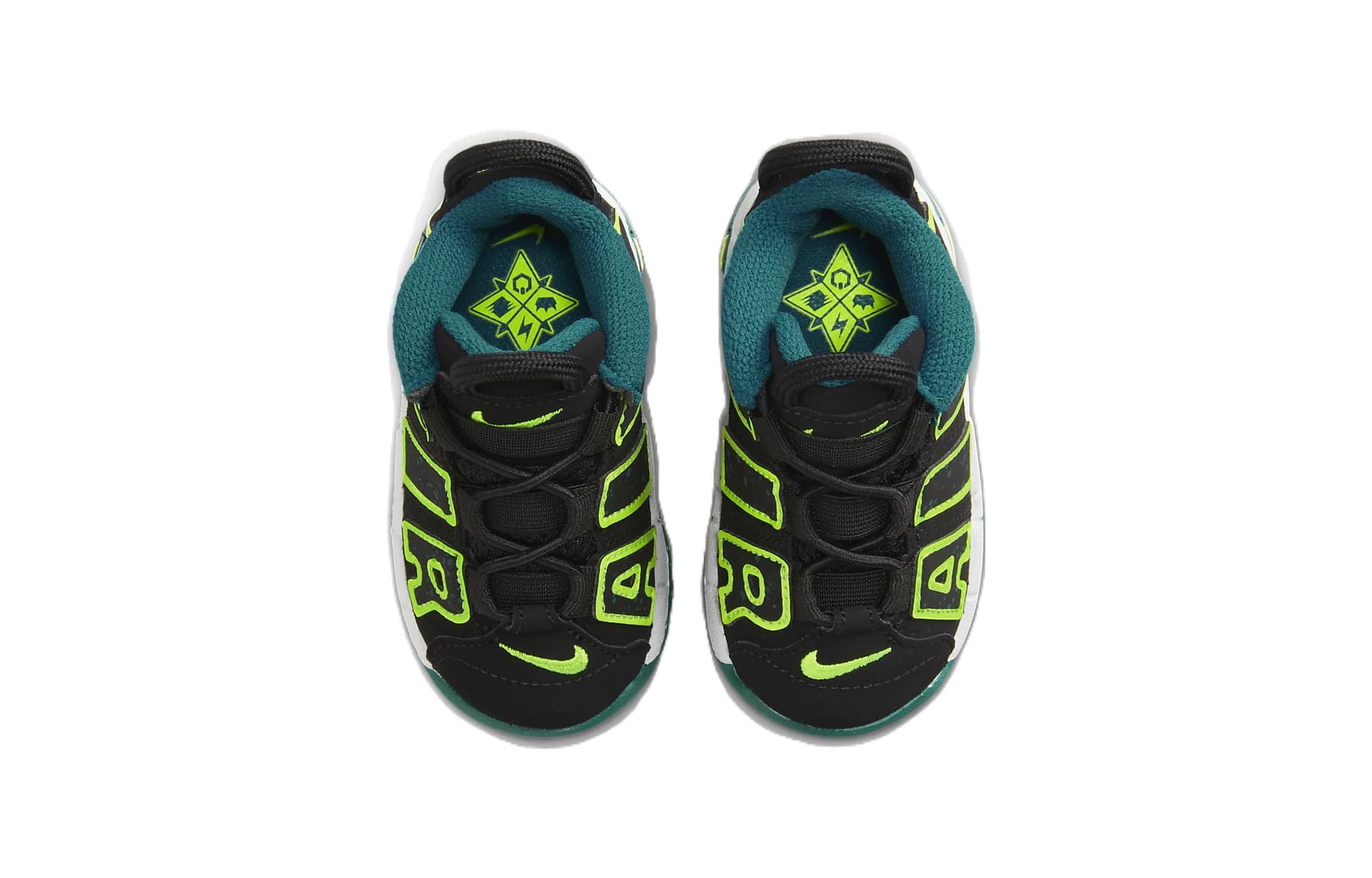 Кроссовки Nike Air More Uptempo TD Anti KICK и Дышащий MID Обувь для малышей Черный Зеленый Infant и Toddler - изображение 4