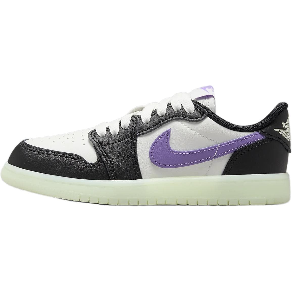 Кроссовки для баскетбола Jordan Air Jordan 1 Low Топ Children's Баскетбольные кроссовки Белый черный фиолетовый Детский - изображение 1
