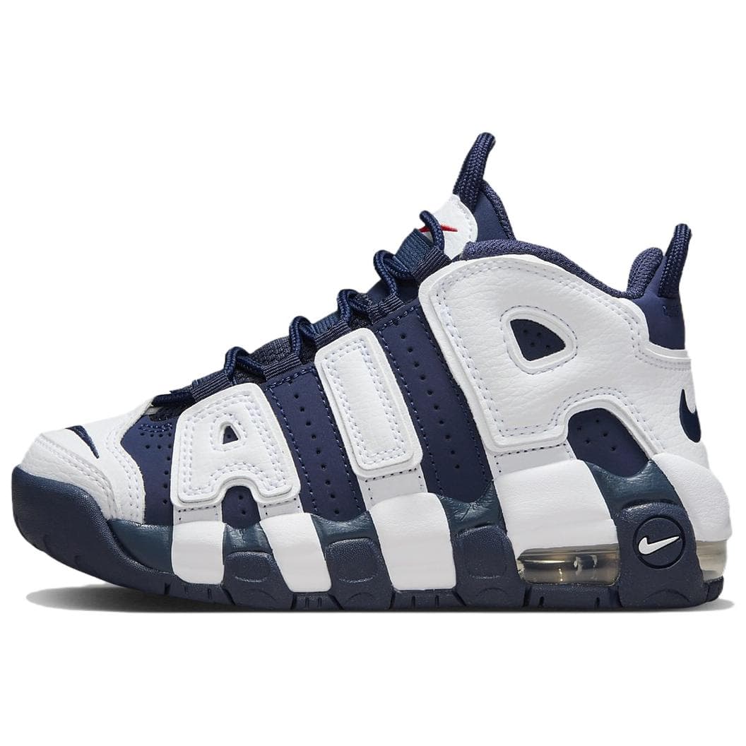Кроссовки для баскетбола Nike Air More Uptempo Кожа Противоскользящие Детские Баскетбольные Кроссовки Белый Синий Малыш - изображение 1