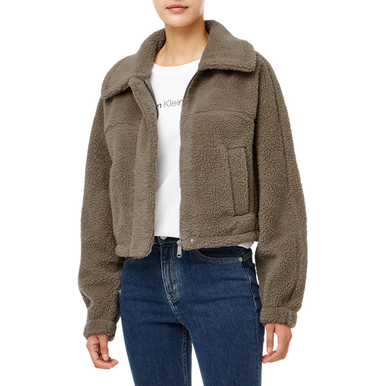 Calvin Klein Вельветовое пальто женское хаки - изображение 3