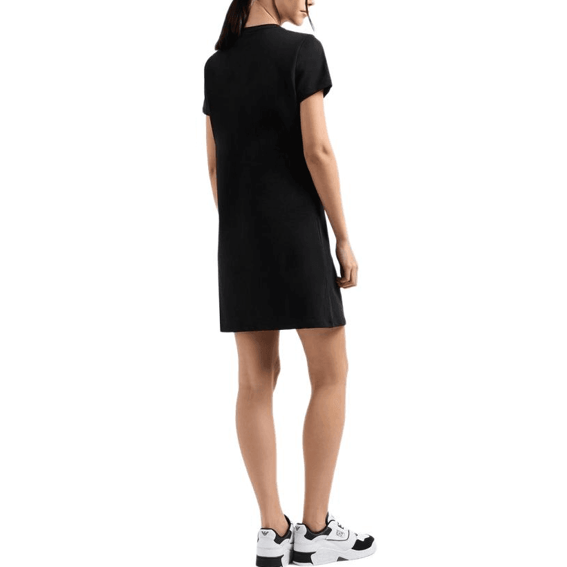 Платье EMPORIO ARMANI EA7 SS25 Короткое платье с короткими рукавами женское черное - изображение 4