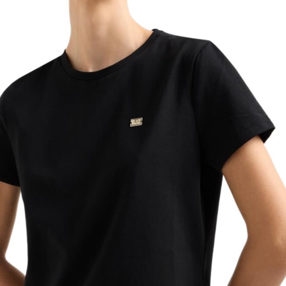 Платье EMPORIO ARMANI EA7 SS25 Короткое платье с короткими рукавами женское черное - изображение 5