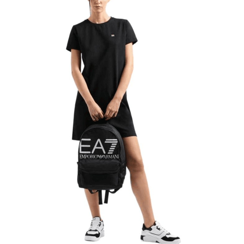 Платье EMPORIO ARMANI EA7 SS25 Короткое платье с короткими рукавами женское черное - изображение 3