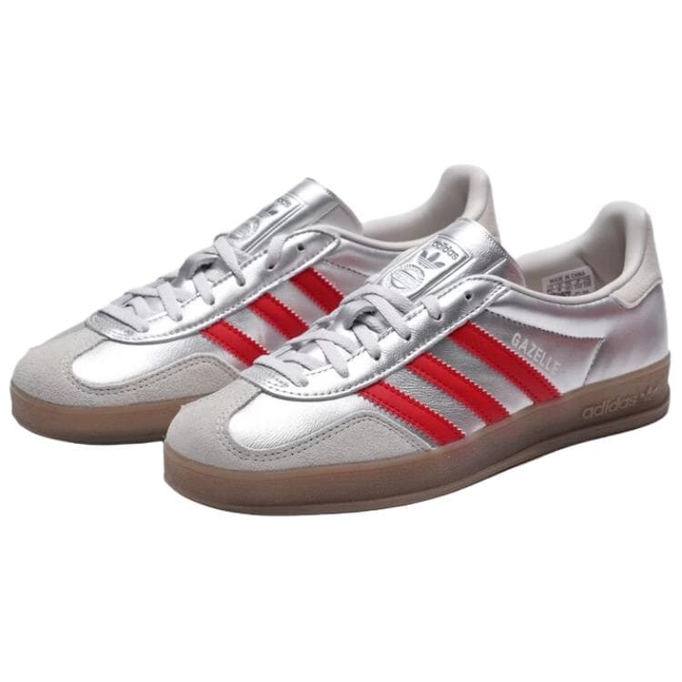 Кроссовки Adidas Originals GAZELLE INDOOR Кеды немецкой армии (GAT) Женские Серебристый Красный - изображение 3