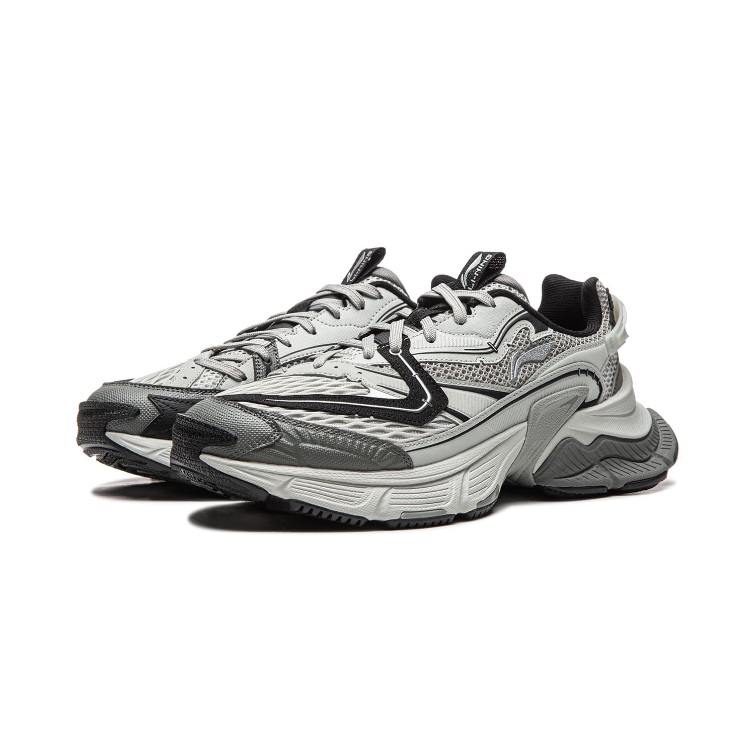 Кроссовки Li-Ning Синцзи Y2K Модный тренд Винтажный стиль Толстоподошвенные кроссовки Лоу-топы Мужской Серо-черный - изображение 3
