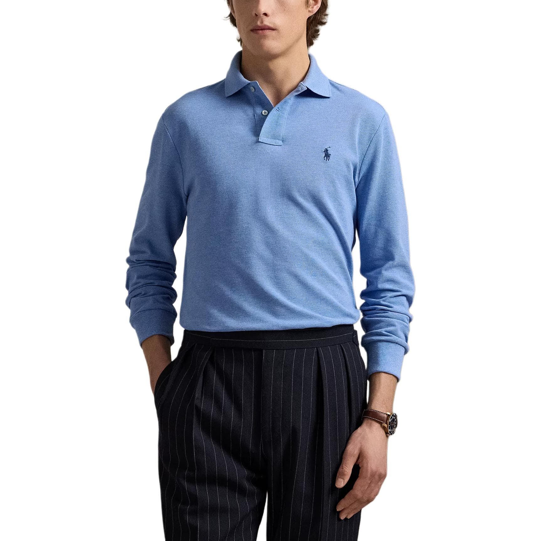 Кофта Polo Ralph Lauren Custom Slim Fit Long Sleeve Polo Royal Blue — фото 3