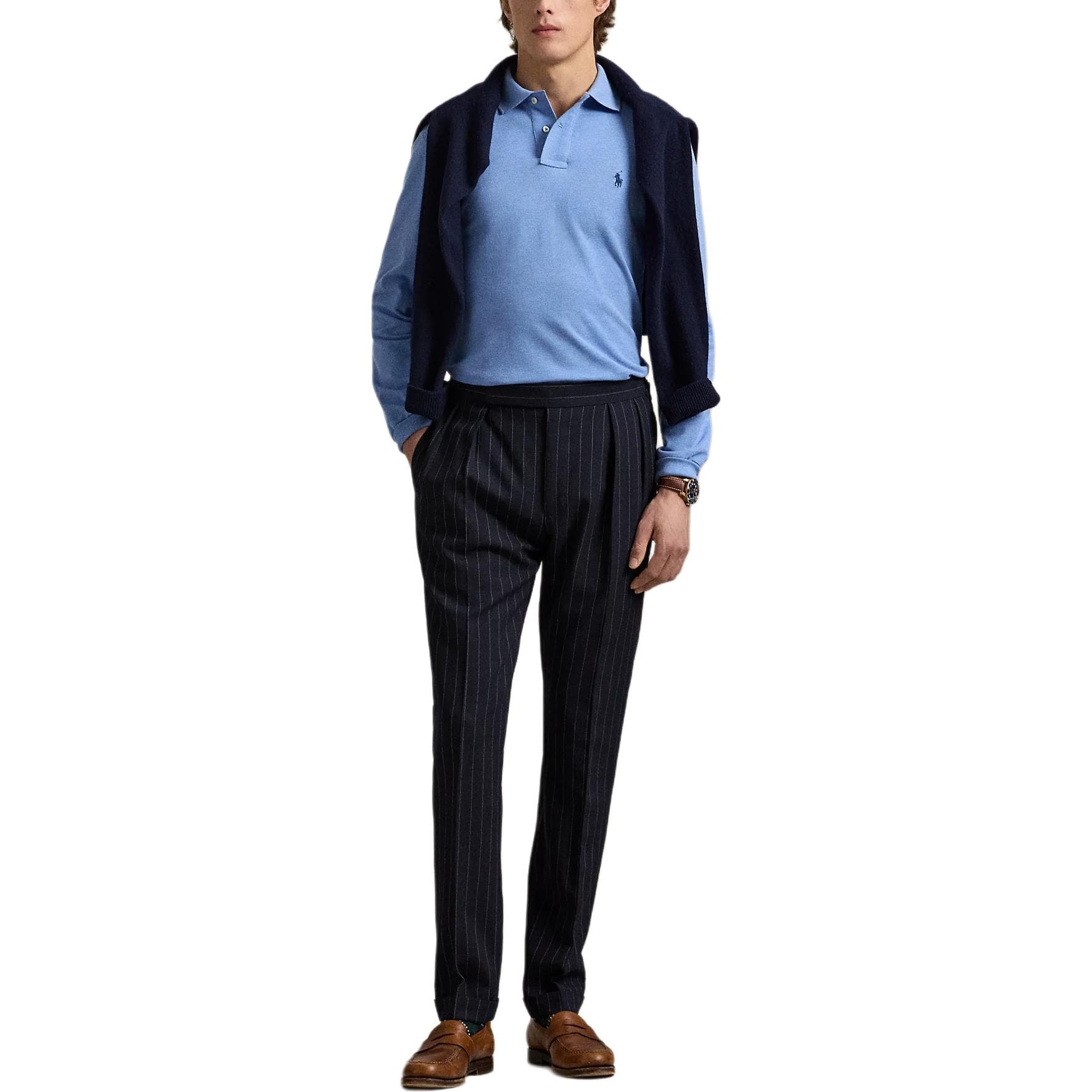 Кофта Polo Ralph Lauren Custom Slim Fit Long Sleeve Polo Royal Blue — фото 2