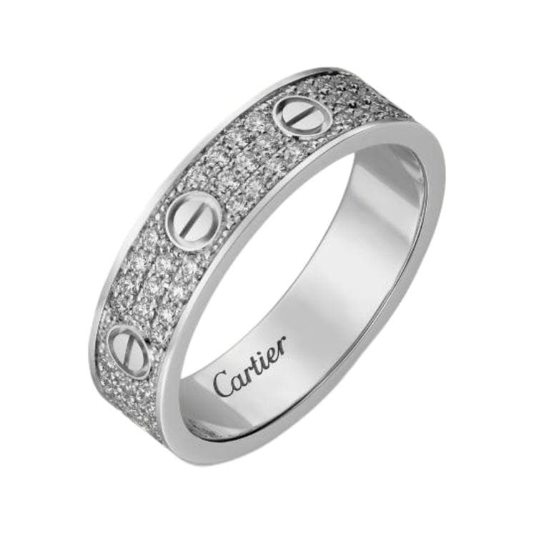 Кольцо Cartier Love Full Diamond Ring 18K White Gold Wide - изображение 4