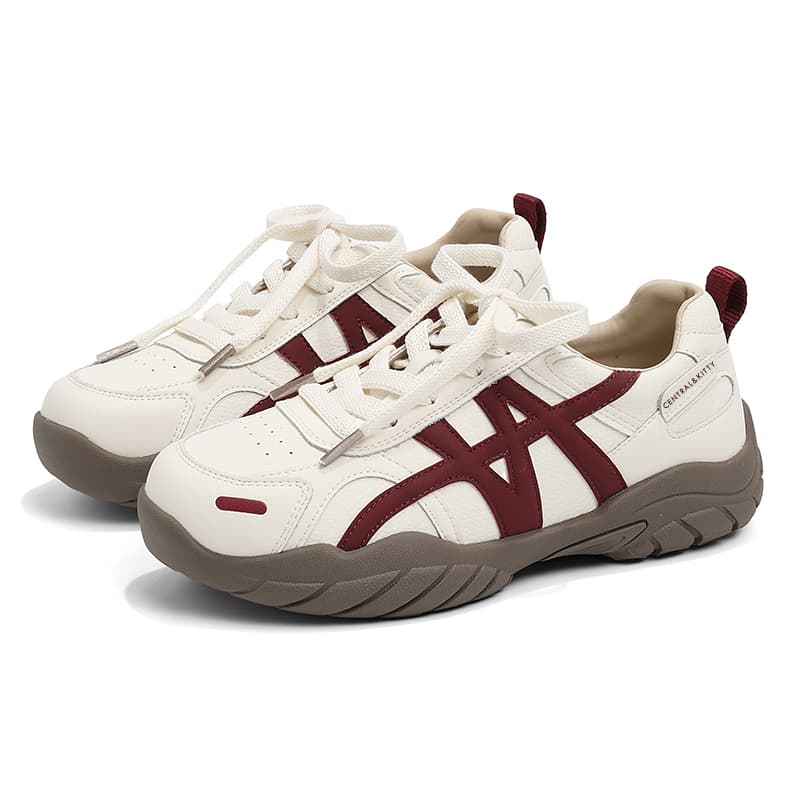 Кроссовки CENTRAL&KITTY Retro Sneakers Minimalist Beige-Red Fashion Versatile 4CM Невысокий на платформе Легкий Удобный Увеличение роста Лоу-топы Повседневный Женский - изображение 2
