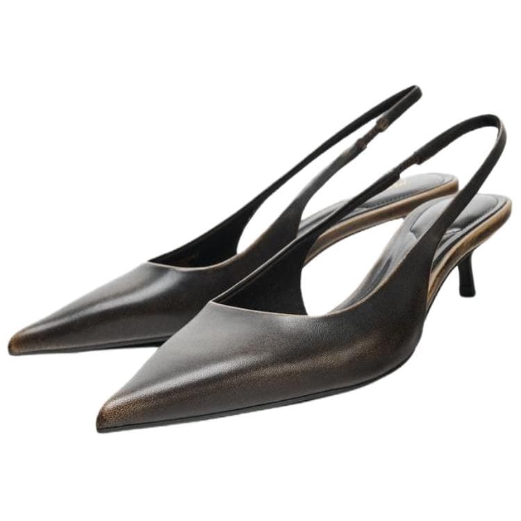 Туфли ZARA Коровья кожа Узкий каблук Высокие каблуки 5 см Женские Коричневый - изображение 2