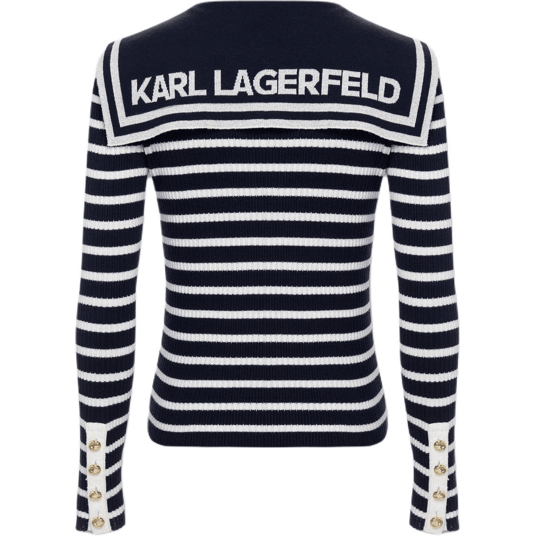 Кофта KARL LAGERFELD Воротник военного флота На шнурках Полосатый Пуловер Трикотажные - изображение 2