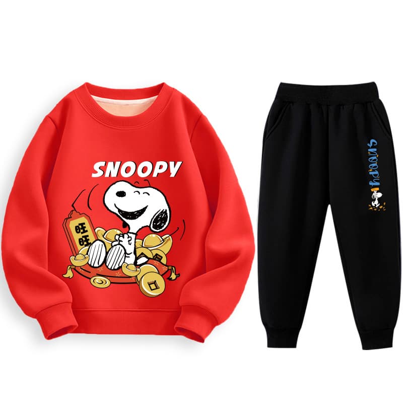 SNOOPY Повседневная спортивная одежда с флисовой подкладкой термическая удобная мягкая 2 предмета волшебный цвет детский - изображение 1